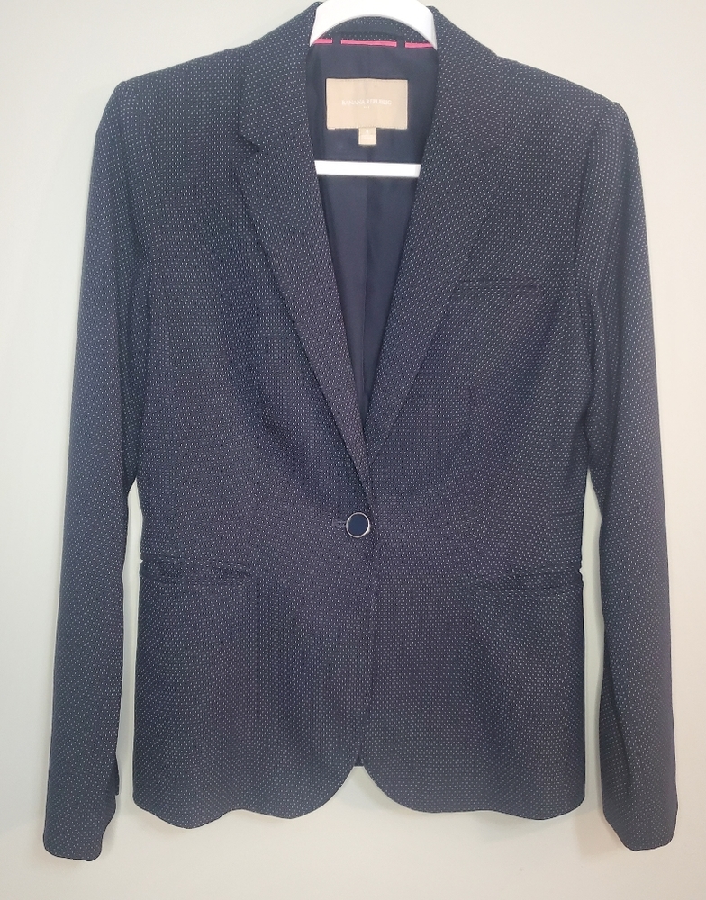 Womens Banana Republic Navy With White Polka Dot Blazer Size 4